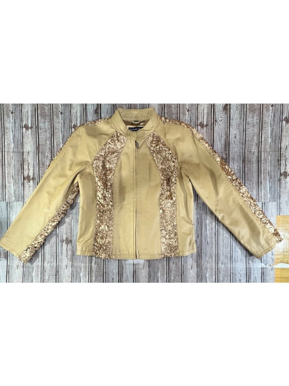 Pamela McCoy Cutwork Leather Jacket Cowboy Ranch size Large color brown Apliques